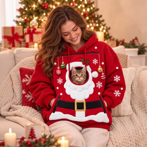 Christmas Pet Carrier Hoodie for Women 2026 Unisex Sweatshirts with Pocket - image 2