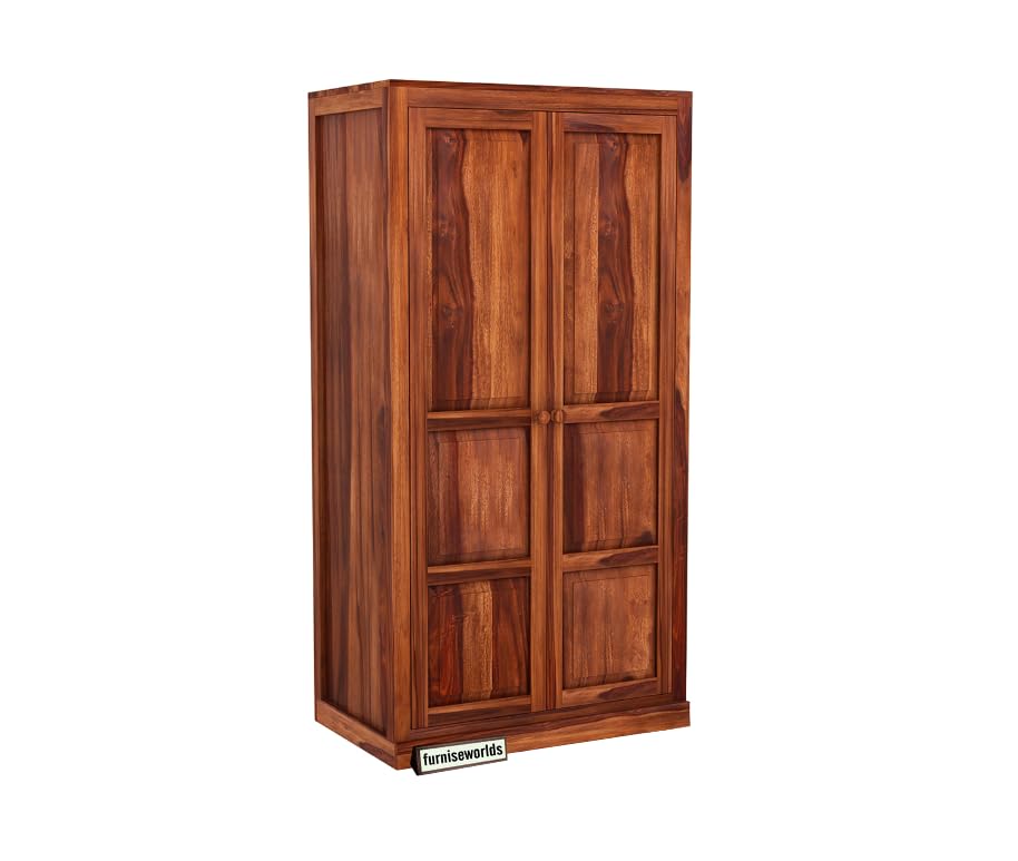 Image of Sheesham Wood Wardrobe with 3 Drawer and 4 Shelves Storage for Bedroom Wooden Almirah for Clothes for Living Room Bedroom Home, Solid Wood Furniture (Brown)