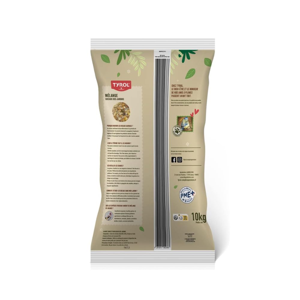 Tyrol - Mezcla de Semillas para Pajaros Cielo y Pájaros Silvestres - Comida Pajaros de Exterior como Petirrojo, Pinzón, Carbonero - Papilla para pajaros - Saco de Semillas para Pajaros - 10kg