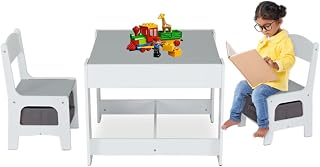 KINBOR BABY Kids 3 in 1 Table and 2 Chairs Set - Kids Table and Chair Set,Toddler Table and Chair Set with Removable Tabletop, Storage Space for Toddlers Arts,Snack Time, Homework