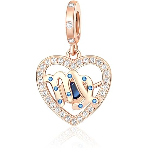Zodiac Sign Charm for Bracelets and Necklaces Rose Gold 925 Sterling Silver Charms,...