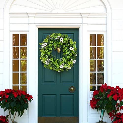 St Patricks Day Wreath 17.7" Four Leaf Clover Wreath With 20 Warm Lights Artificial Wreath For Front Door Holiday Home Wall Outdoor Indoor Decor #TOP5