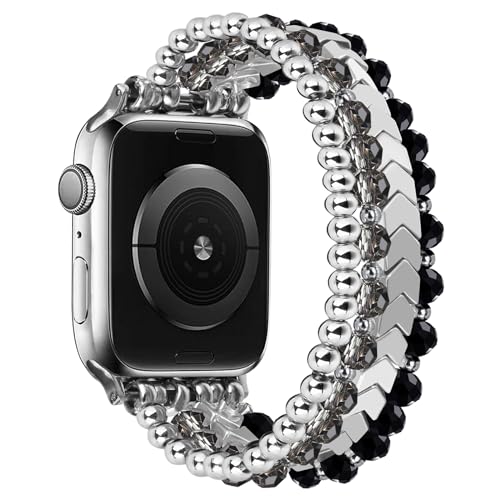 Image of MOFREE Beaded Bracelet Compatible for Apple Watch Band 38mm 40mm 41mm 42mm 44mm 45mm Women,Fashion Handmade Elastic Stretch Strap for iWatch Series SE 8 7 6 5 4 3 2 1