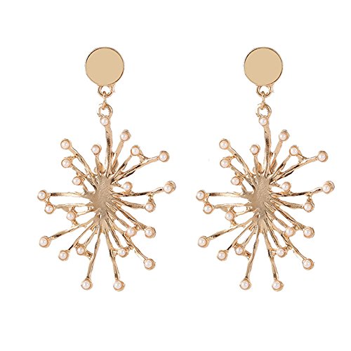 Preisvergleich Produktbild Muzhili3 Damen-Ohrringe mit geometrischen Kunstperlen, Blatt-Ohrringe, Party, Reise-Accessoire, Geburtstagsgeschenk, goldfarben