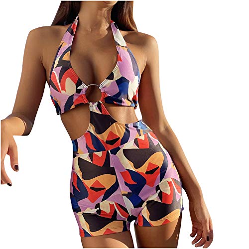 Bikini Diferente Traje de baño sexy con almohadilla en el pecho que contiene el conjunto Siamese Piece Solid Fashionista Lady Trajes de baño Tankinis Set Bañadores De Mujer Tallas (Multicolor, S)