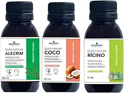 Kit Óleos Capilares Naturais, Rícino, Coco e Alecrim, 60ml cada, Fortalecimento e Hidratação Profunda