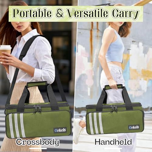 Image of ORKELS Paint and Marker Organizer, Acrylic Paint Storage Bag with Brush and Bottle Holders, Large Marker Carrying Case for Artists, Up to 216 markers or 54 bottles of 2oz acrylic paint (Green)
