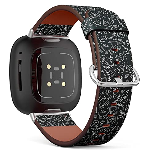 CJBROES Replacement Leather Watch Band, Compatible with Fitbit Versa 3 and Fitbit Sense of Wristband Bracelet Accessory - Christmas