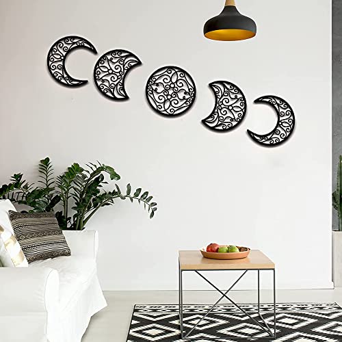 Miniatura 3 de Dybohf Moon Decoracion Pared, 5 Piezas Hogar Decoracion Salon Del Norte De Europa Moon Phase Nature Diseño, Pared Bohemia Dormitorio Decoración De La Pared Negro