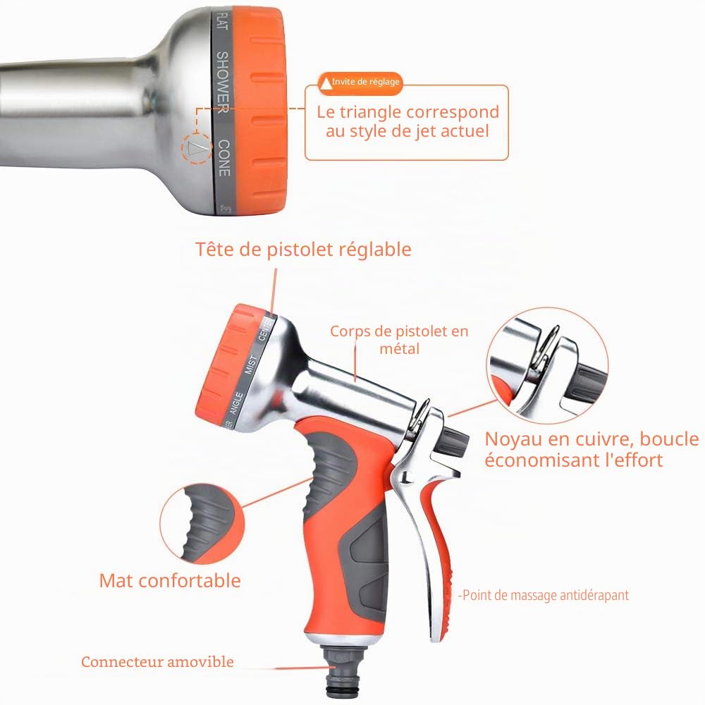 LUFENG Tuyau d’arrosage Extensible 150ft/45m, Tu yau Arrosage Rétractable à 9 Modes Pistolet d’arrosage avec Raccord en Laiton, T uya u d’eau pour Jardin Lavage de Voiture et Douches des Animaux