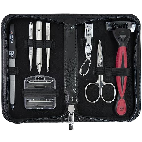 DREI SCHWERTER Germany Männerset 8-tlg. Maniküre Reise Etui Set Nagelset Rasierer mit 3 Ersatzklingen, Markenqualität (Reiseset)
