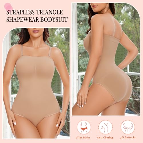 Image of Strapless Shapewear for Women,Tummy Control Bodysuit With Built In Bra,Seamless Body Shaper Tube Top Body Suit