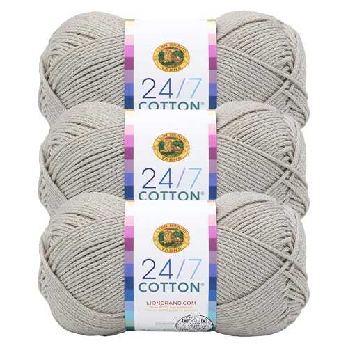 Image of Lion Brand Yarn, 24 /7 Cotton Yarn, Linen, Greige, 3 Pack | Light Worsted 100% Mercerized Cotton Yarn for Crochet, Knitting, Craft, 185 Yards of Natural Fiber for Tees, Bags, Dishcloths