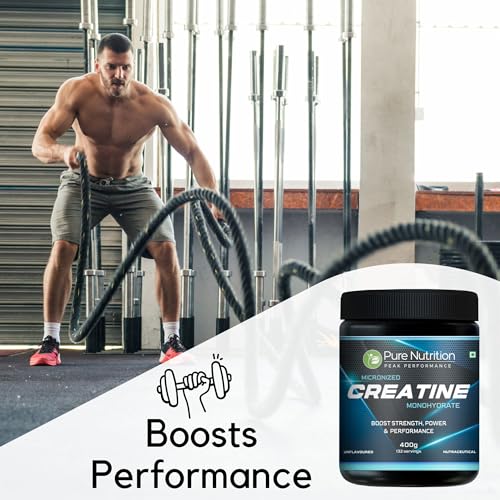 Image of Pure Nutrition Micronised Creatine Monohydrate Powder (400g), Pre /Post Workout Supplement, Instant Energy for Athletic Performance, Fast Recovery, Increased Muscle Mass, Unflavoured, 33 Servings