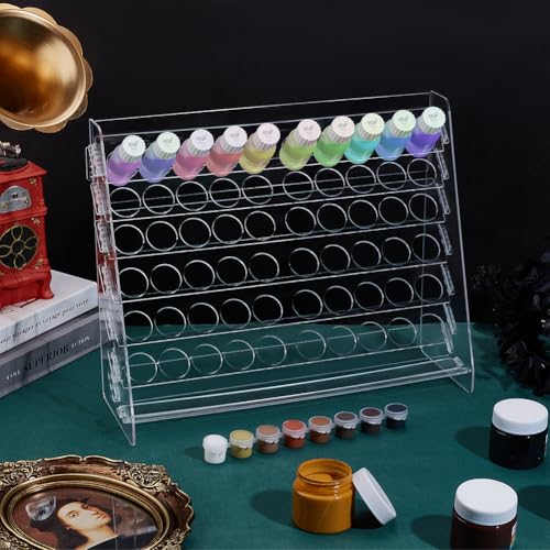Image of PH PandaHall Paint Rack Organizer 60 Holes Acrylic Storage Stand With 6 Tier Stands Display Craft Holder Risers for Miniature Paints, Hole: 1.27 Inch