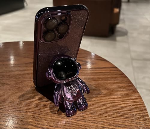 Coque iPhone 15 Pro Max violette avec support astronaute pliable