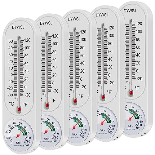 Ihvewuo 5Pcs Outdoor Indoor Thermometer Temperature Humidity Gauge Meter with Celsius/Fahrenheit Wall Thermometer Humidity Meter Vertical Hygrometer for Patio Garden Cellar Greenhouse(White)