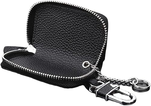 Funda para llaves de coche de piel auténtica, un bolsillo lateral
