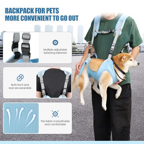BT Bear Tragetuch für Hunde, tragbarer Outdoor-Rucksack, Notfall-Rucksack, Haustier-Tragetasche für ältere Hunde, Gelenkverletzungen, Arthritis, Treppenauf- und Absteigen, Lähmung, Blau, Größe L