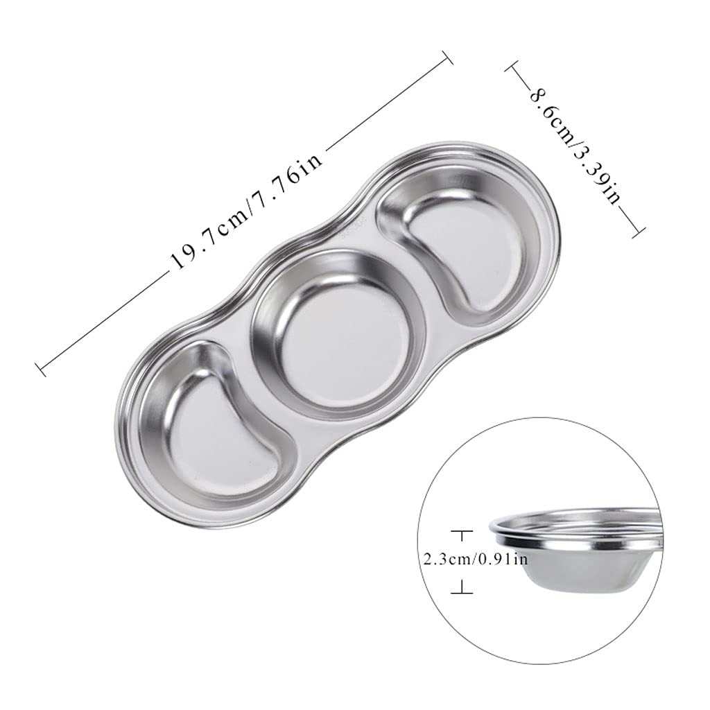 HEXEH Salatteller Edelstahlsauce Teller 3 Fach Tauchschildkürzung Platten Geteilte Sauce-Gerichte for Restaurant Küche Appetizer Ketchup Sauce oder Gewürz (2 Packung) Plastikteller (Color : B)