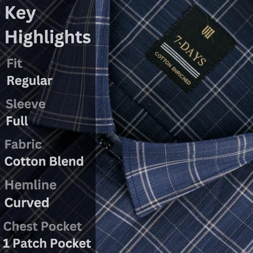 Image of 7-DAYS Men's Premium Checks Formal Shirt - Cotton Rich, Regular Fit, Full Sleeve, with Pocket, Wrinkle Resistant - Stylish Office & Everyday Wear.
