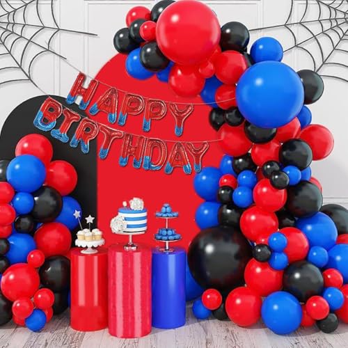 Image of Spider Theme Happy Birthday Letter Balloons Banner, Red and Blue, Party Decoration