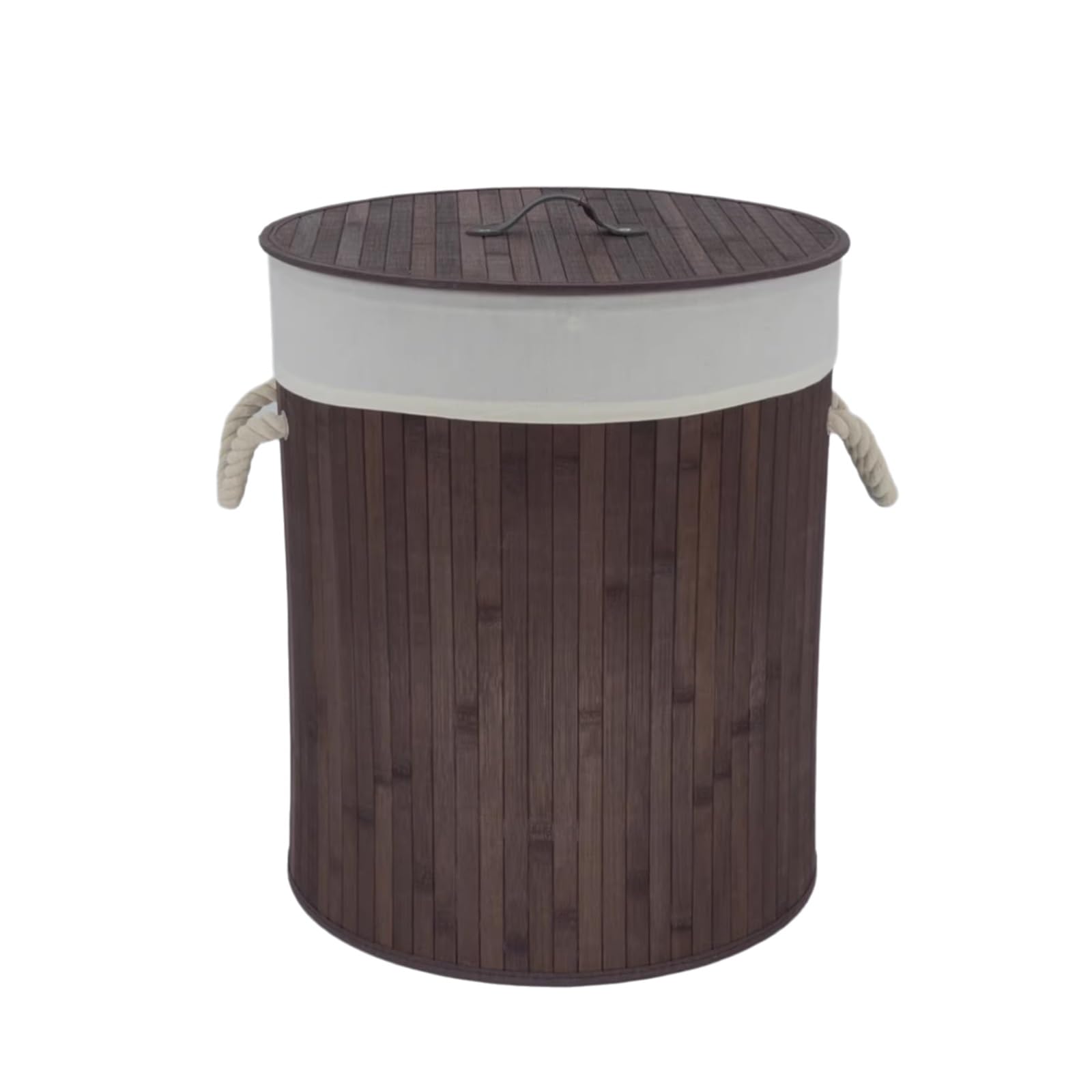Wäschekorb mit Deckel, Bambus Wäschekorb Hygienischer & Faltbarer Wäschekorb mit Deckel, Tragegriff & Wäschesack - Natürliche Bambus Optik(Brown,Round)