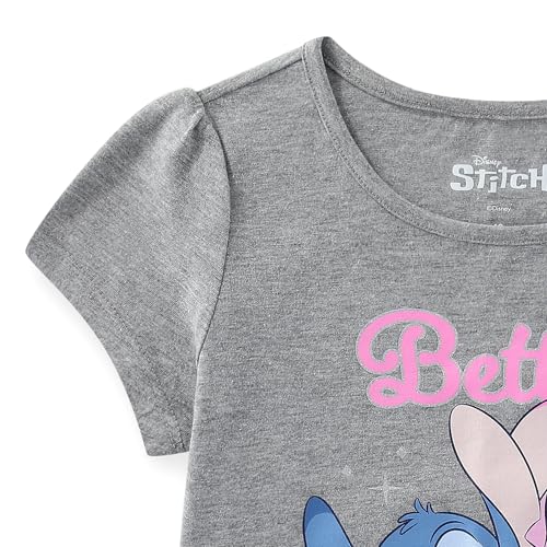 Disney Lilo & Stitch Angel Girls Short Sleeve T-Shirt for Big Kids Grey - Image 2