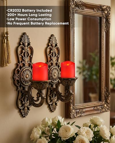 Image of Homemory 12Pack Red Flickering Flameless Votive Candles, 200+Hour Electric Fake Candles, Battery Operated LED Tealight for Wedding, Outdoor, Table, Festival (Warm White,Battery Included)