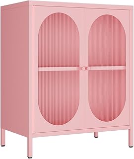 Small 2 Transparent Door Metal Storage Side Buffet Cabinet for Bed Room,...