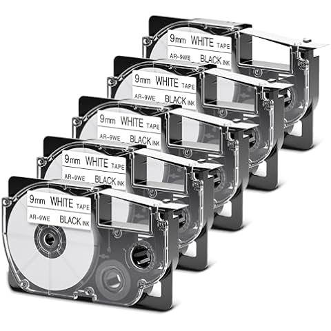 Aonomi Replace for Casio Label Maker Tape 9mm Xr-9we2s Xr9we2s 3/8" Black On White Label It Tape Cartridge Compatible with Casio EZ Label Printers Kl-60 Kl-780 Kl750b Kl-100 Kl750 Kl7200, 5-Pack Cover