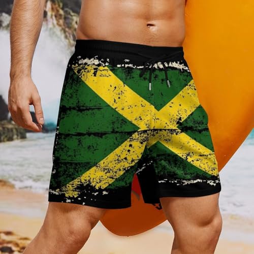 Vintage Jamaican Flag Mens Swim Trunks Quick Dry Beach Shorts with Compression Liner and Pocket 7