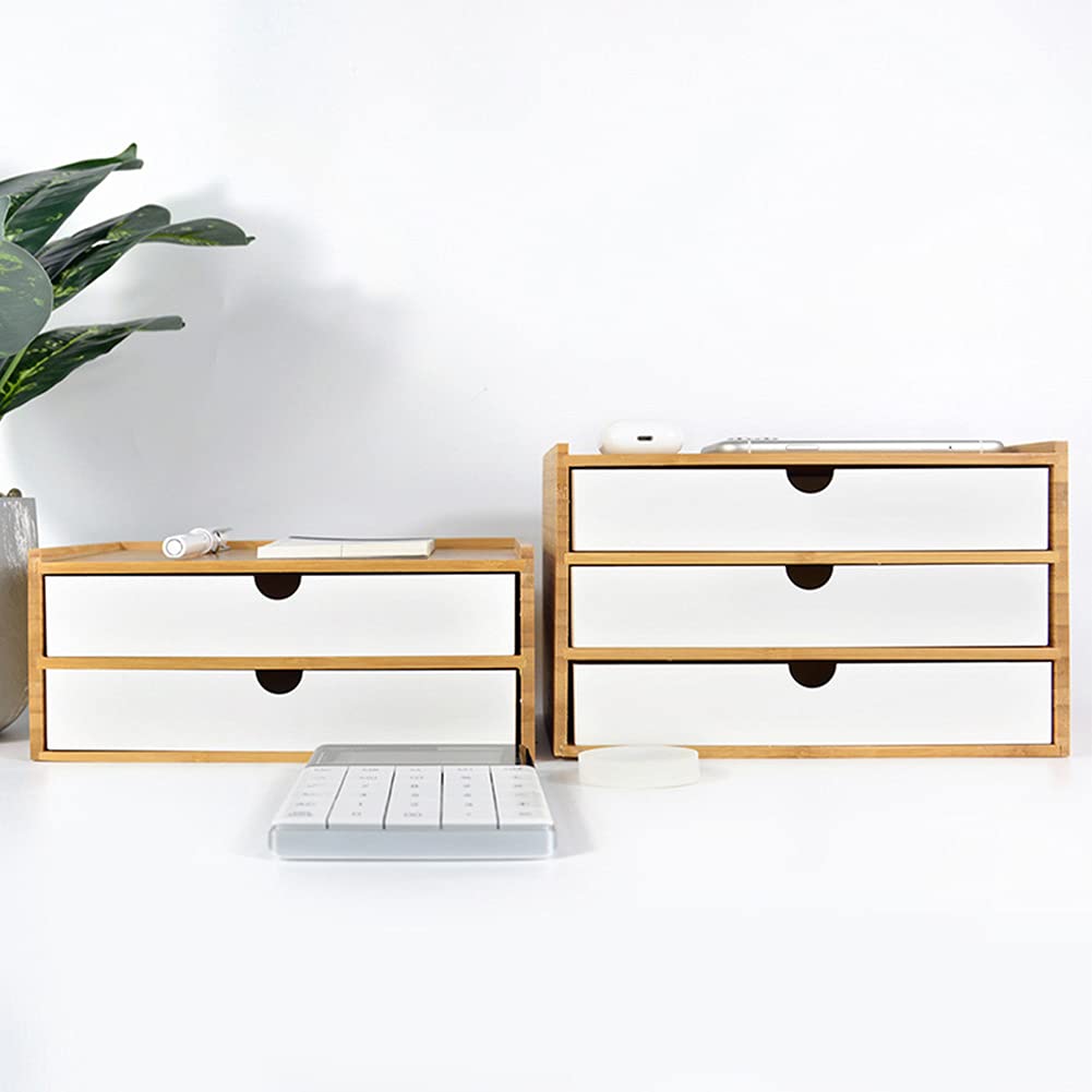 Wayuto Schreibtisch-Organizer aus Bambus, 2-stöckig, einfache Holztisch-Aufbewahrungsbox, mehrere Fächer, Schubladeneinheiten für Zuhause, Badezimmer, Büro, Weiß, 2 Schubladen