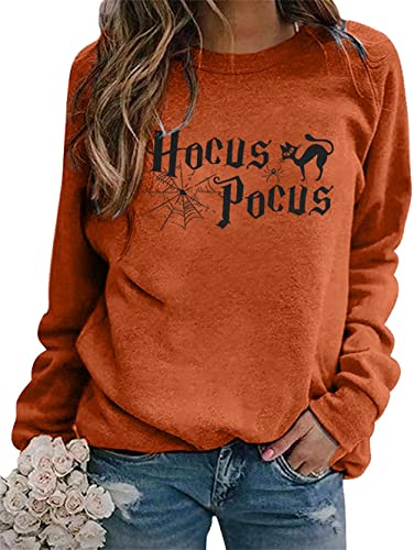 MNLYBABY Halloween Sweatshirt for Women Hocus Pocus Shirts Long Sleeve Black Cat Shirt Halloween Pullovers Sweatshirts Tops
