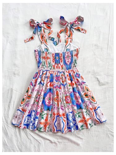 Image of Floerns Women's Summer Floral Print Tie Shoulder Cami Dress Flare Hem Boho Mini Dress