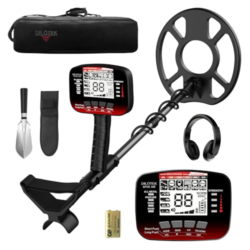 DR.ÖTEK Metalldetektor Profi Set für Erwachsene Anfänger, Aktualisierter 6 Modi Leicht Detektor, 3 Terrain-Modus mit Pinpoint, IP68 wasserdichte Suchspule, Metal Detector Kit mit Zubehör, Rot