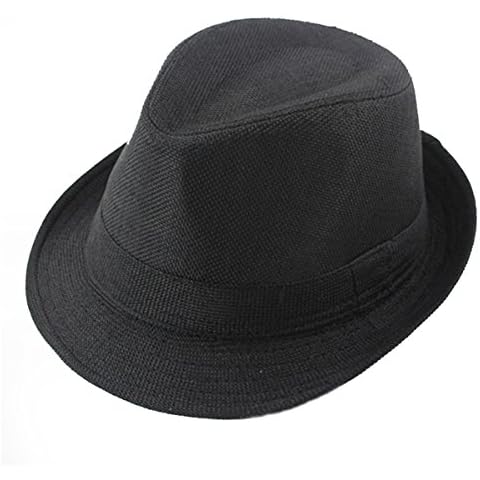 Queenbox Child Linen Fedora Hat Boy Girl Jazz Cap Kids Straw Sun Cowboy Hat Black Cover