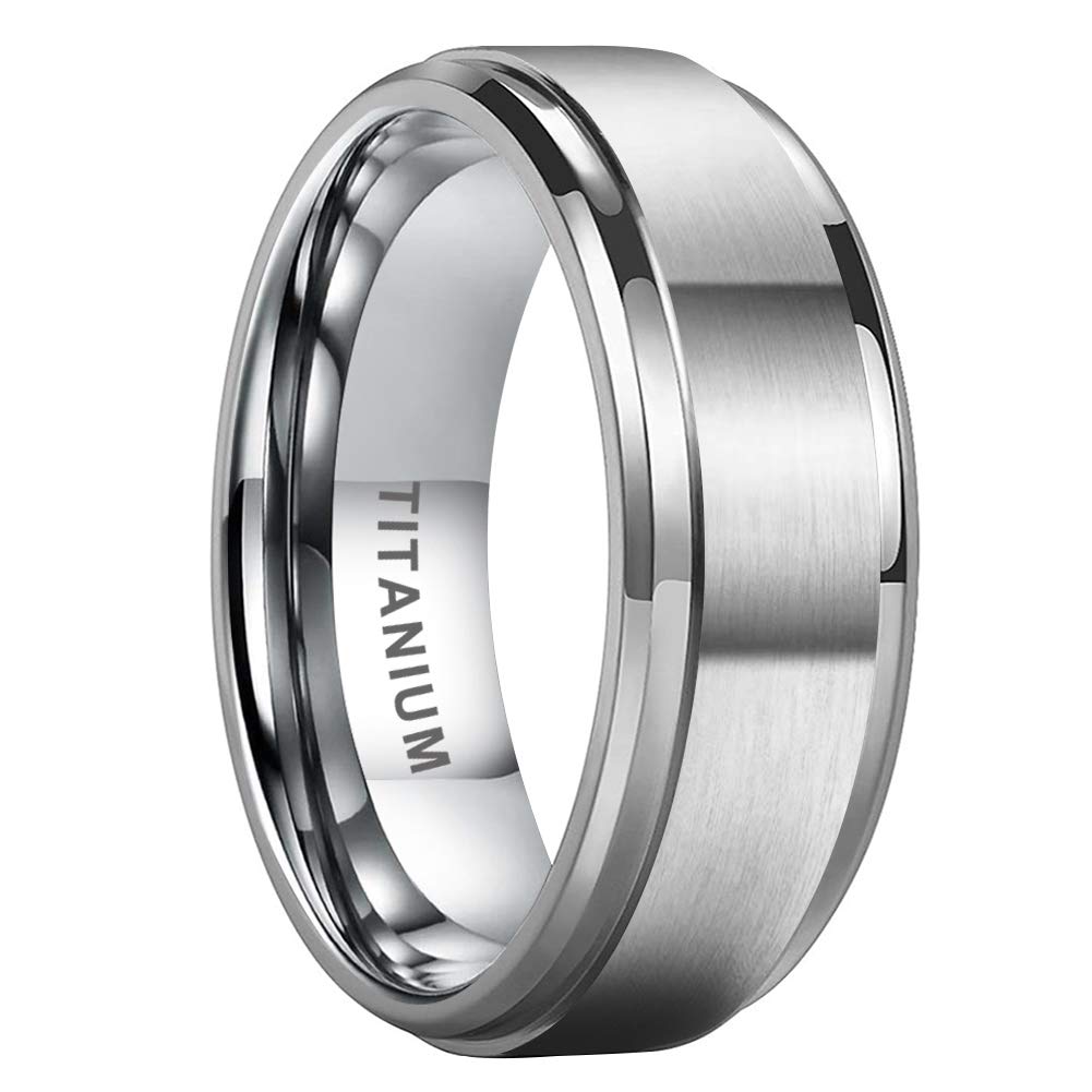 8mm Silver/Black/Titanium Bronze Wedding Rings for Men Women, Matte Finish, Beveled Edges, Comfort Fit-image-48