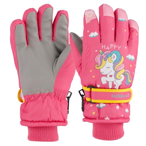 KAKU NANU Handschuhe Kinder Winter Fleece Skihandschuhe Wasserdicht Outdoor Snowboard Mädchen 6 7 8 9 10 Jahre Rot Schneehandschuhe Kinder Thermo Handschuhe