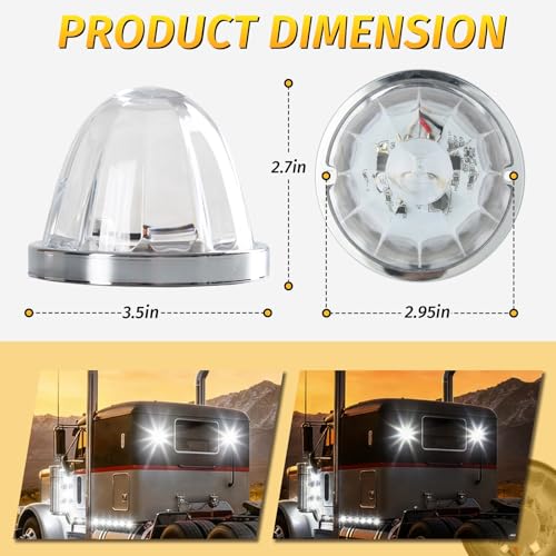 Image of 6PCS Watermelon Lights White Strobe & Constant Multi-Function LED Side Marker Turn Signal Tail Roof Lights with Stainless Steel Bezel for Trailer Semi-trailer Heavy-duty Truck