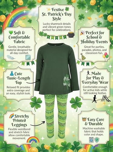 Image of Unique Baby Girls Shamrock Heart Top and Festive Clover Leggings Set
