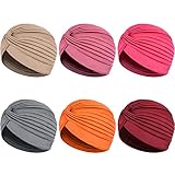 JaGely Turbans for Women Stretch Slouchy Head Beanie Cover Pre-Tied Knot Twisted Pleated Headwrap Nightcap, Assorted Colors (Rosy, Pink, Beige, Wine Red, Orange, Dark Gray)