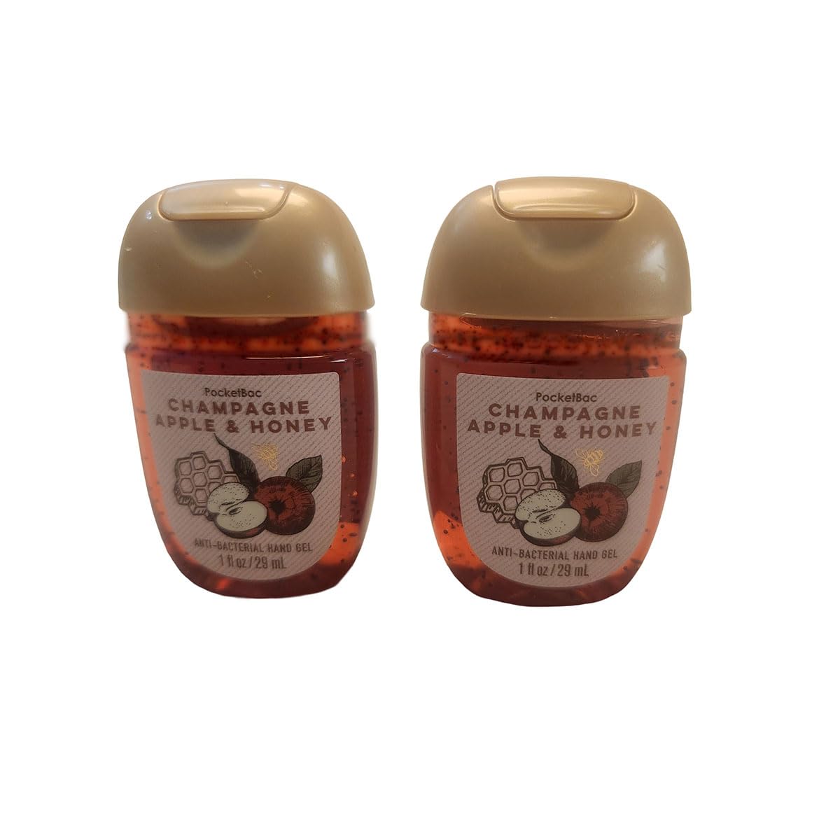 Bath and Body Care - Travel Size Sanitizer - 2 piece Bundle Set Hand Gel - 1 Fl Oz each - Label Artwork Varies (CHAMPAGNE APPLE & HONEY)