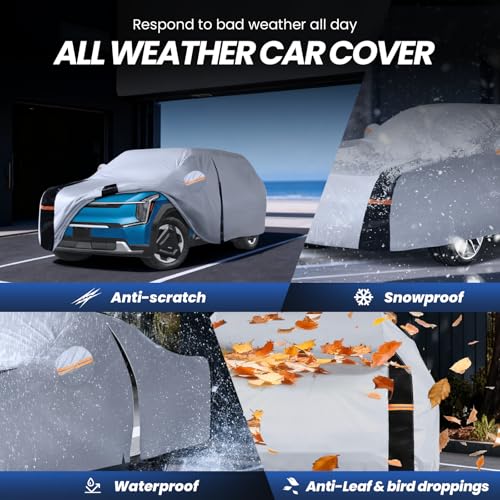 Image of Multi-Layer Car Cover Custom Fit for Kia EV9 (EV)(2023-2026), 100% Waterproof All Weather for Automobiles, Gift with Towel, Heavy Duty Car Covers for Rain Sun UV Protection with Door Zipper