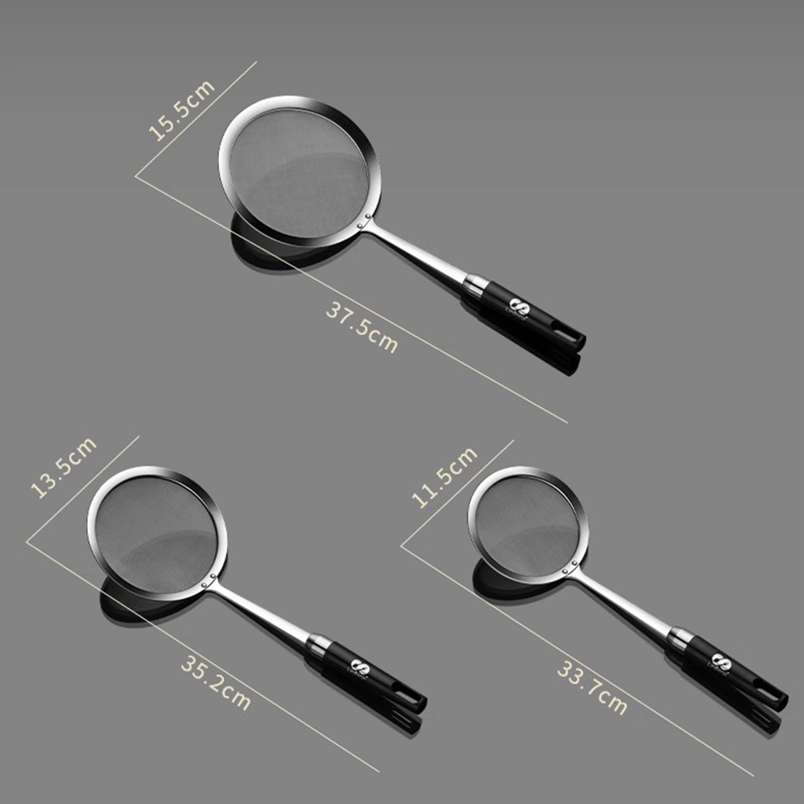Edelstahl Sieb Set, Sieb 3er Set, 11,5/13,5/15,5 cm feinmaschiges Haushaltssieb mit verstärktem Griff zum Abseihen und Abtropfen