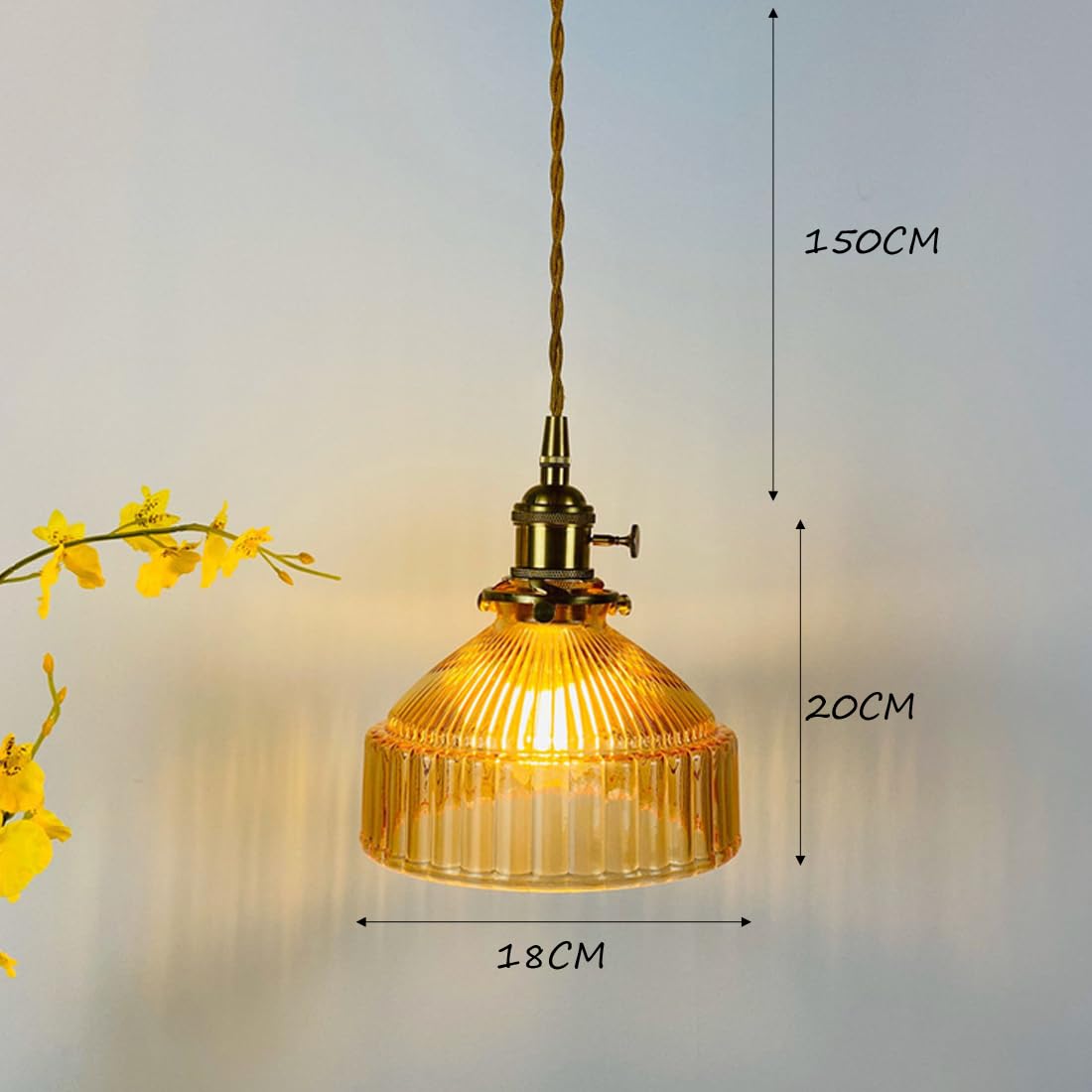Retro LED Pendelleuchte Runde Bernstein Glasschirm, Kleine Schlafzimmerlampe, Industrie Hängelampe Messing E27, höhenverstellbare Modern Pendellampe für Kücheninsel, Esszimmer, Wohnzimmer, Gastronomie