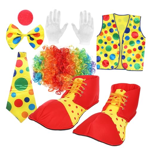 TOVINANNA 1 Set Clown Costume Accessories Includes Vibrant Wig Nose Vest Gloves and Shoes for Carnival Party and Performance Comfortable Fit and Easy Maintenance