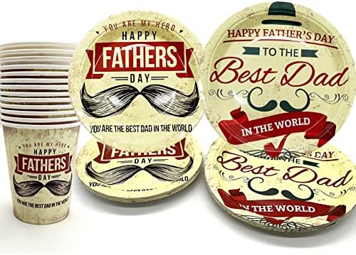 Fathers Day Party Plates Decorations, Serves 24 Guests Paper Plates Cups Party Supplies, Happy Father's Day Disposable Plates Celebration Favors 9" Round Dinnerware Platters Tableware Dishes