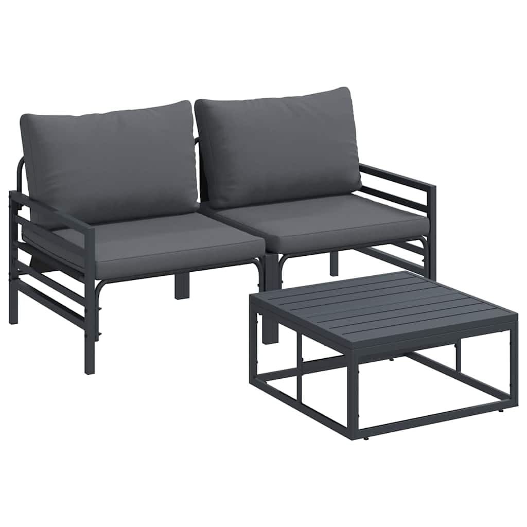 3-częściowy zestaw mebli ogrodowych, stal antracytowa, nowoczesny zestaw mebli outdoorowych na taras, balkon, odporny na warunki atmosferyczne, łatwy w pielęgnacji, stylowe siedzisko