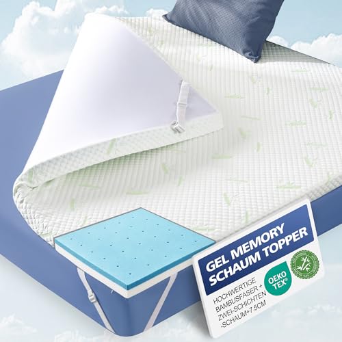 Waxberry Matratzen Topper 180x200cm (H3/H4) - 7,5cm Gel-Memory-Schaum mit 3D-Waben Bambusbezug, Atmungsaktiv & Waschbar Matratzentopper für Boxspringbett, Lattenrost & Schlafsofa